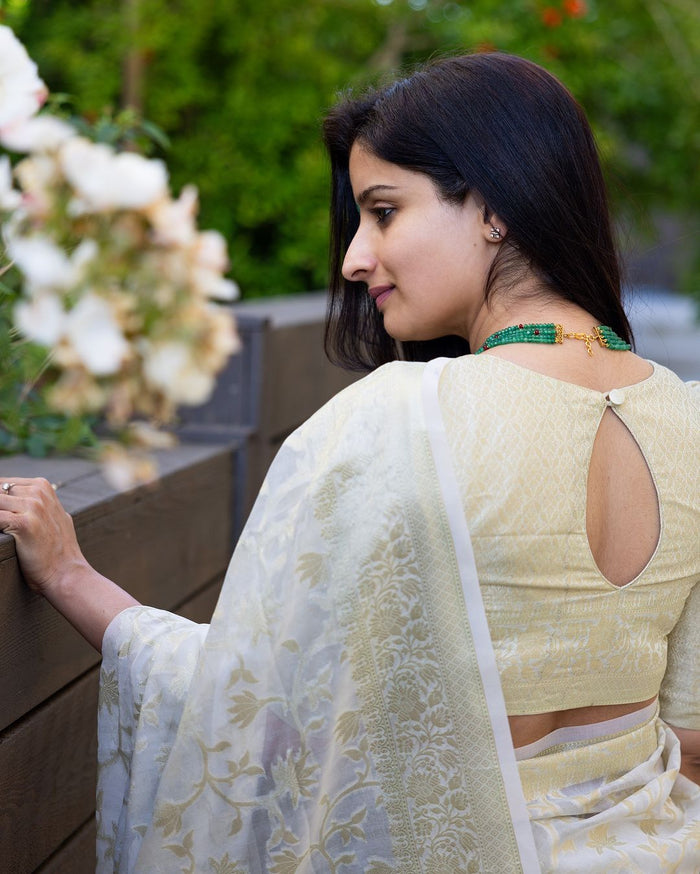 Elegant White Jacquard Saree for Festive, Party & Traditional Wear