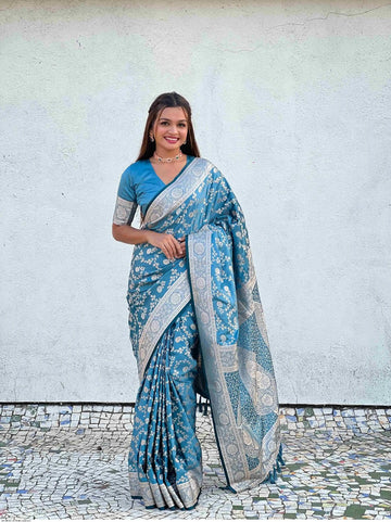 Sky Blue Jacquard Saree – Elegant Lightweight Saree for Festive & Casual Occasions