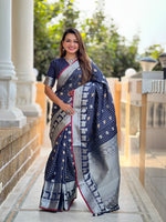 Royal Navy Blue Jacquard Saree