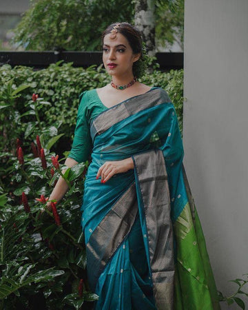 Tea Blue Jacquard Saree – Elegant, Soft & Stylish Ethnic Wear