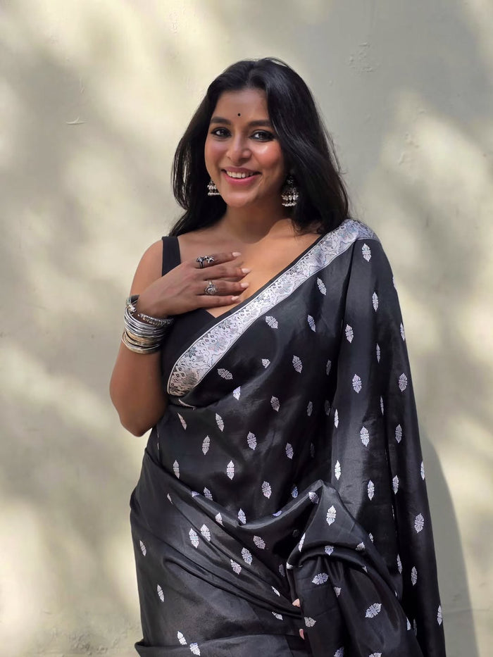 Classic Black Jacquard Saree – Timeless Woven Luxury with Modern Elegance