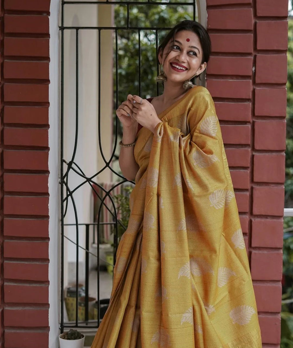 Sunshine Yellow Jacquard Saree
