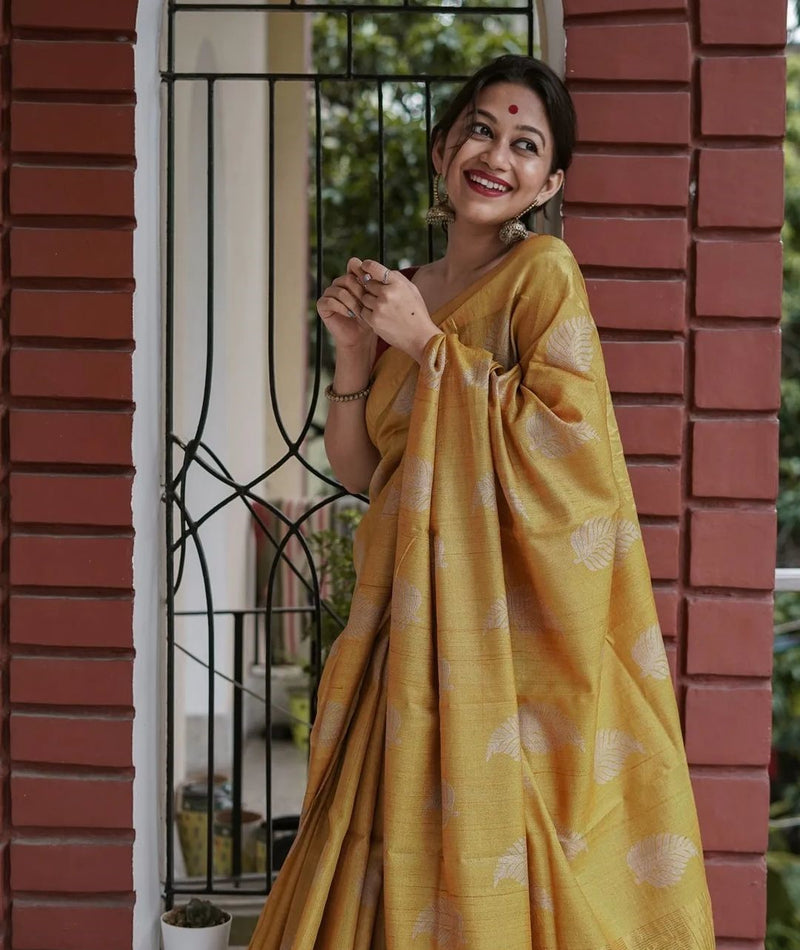 Sunshine Yellow Jacquard Saree
