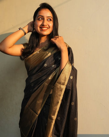 Elegant Black Jacquard Saree for Timeless Festive & Party Wear