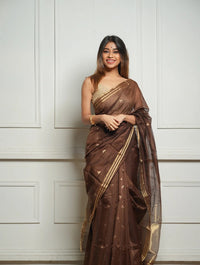 Coffee Cotton Silk Saree – Soft Linen Feel with Rich Jacquard Pallu