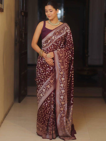 Luxurious Wine Jacquard Saree – Premium Festive & Wedding Wear