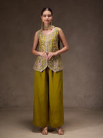 Olive Chinon Embroidered Suit Set