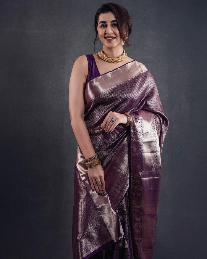 Majestic Dark Purple Jacquard Saree for Festive, Party & Wedding Wear