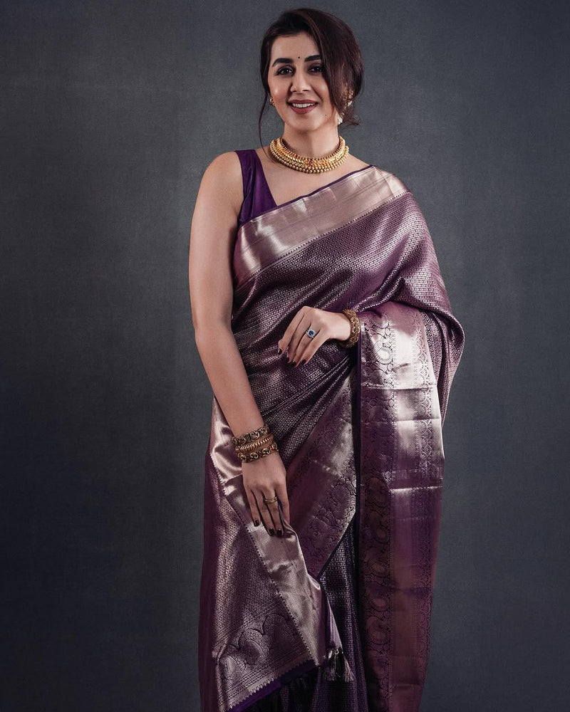 Majestic Dark Purple Jacquard Saree