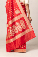 Bright Red Jacquard Saree for Women