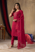 Noor Rani Pink Roman Silk Embroidered Kurta Pant Set