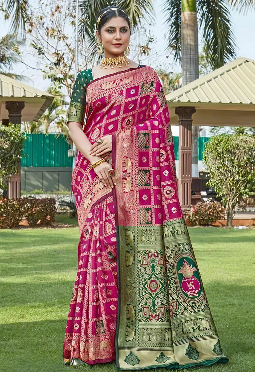Luxurious Wine Jacquard Saree – Elegant Woven Festive & Wedding Wear