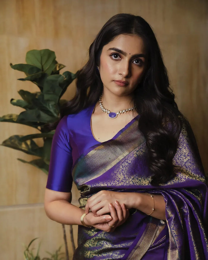 Royal Dark Purple Jacquard Saree for Wedding, Festive & Party Elegance