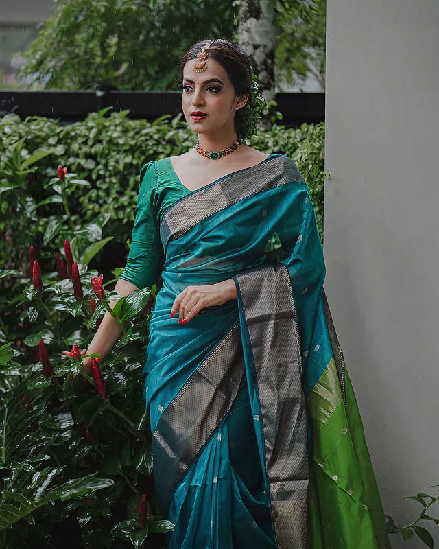 Tea Blue Jacquard Saree