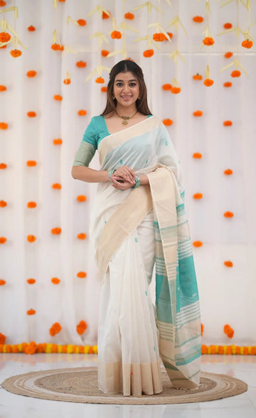 Sky Blue Jacquard Saree for Women – Lightweight, Festive & Elegant Wear