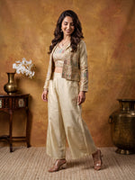 Cream Embroidered Naylon Tissue 3-Piece Suit
