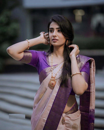 Elegant Peach Purple Jacquard Saree – Festive & Party Wear