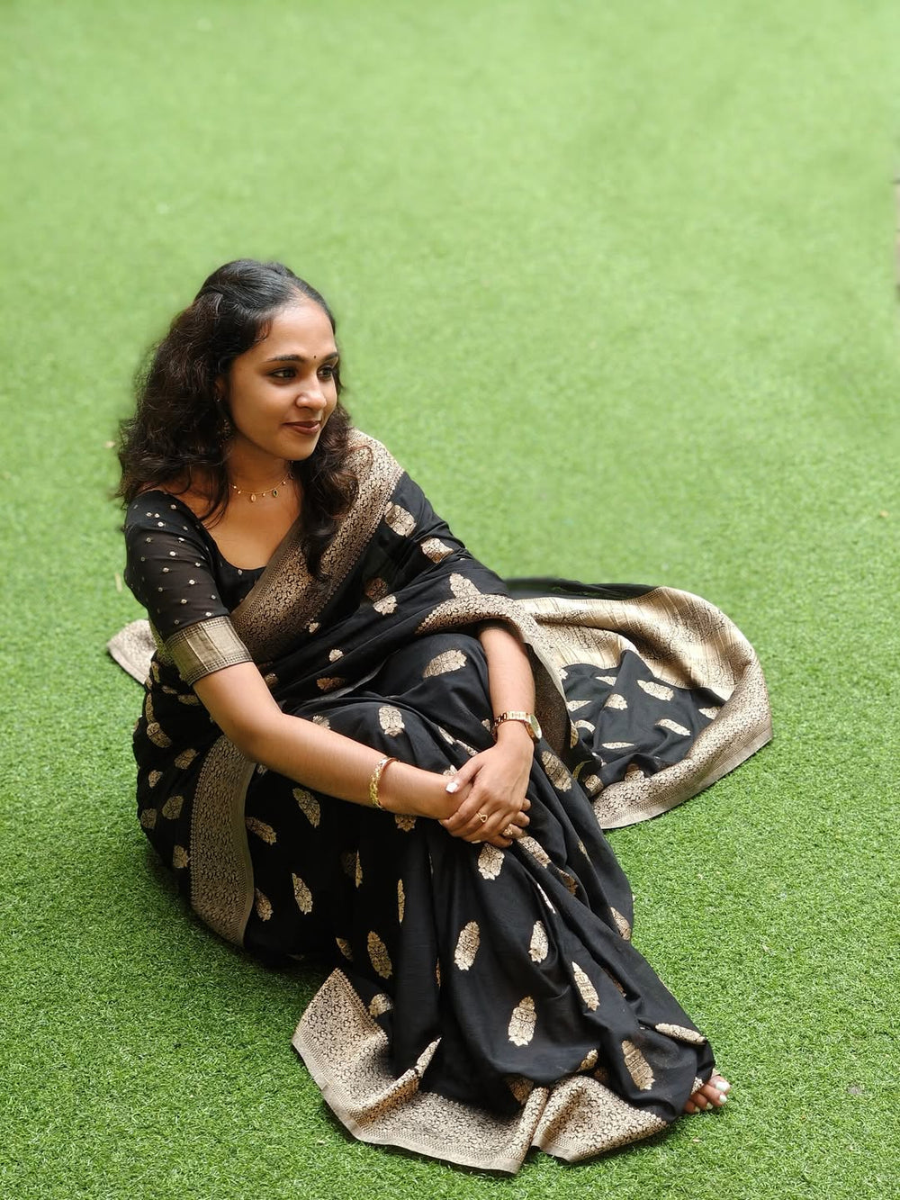 Midnight Black Jacquard Saree
