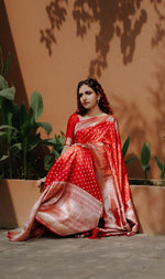 Vibrant Red Jacquard Saree