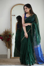 Blue Green Jacquard Saree