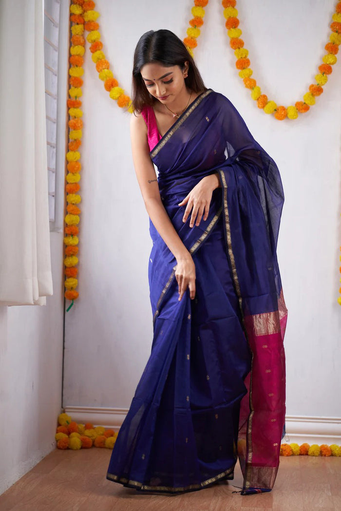 Blue Pink Jacquard Saree for Luxurious Festive & Party Wear Elegance