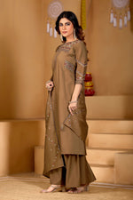 Elegant Brown Viscose Mango Silk Anarkali Kurti Set