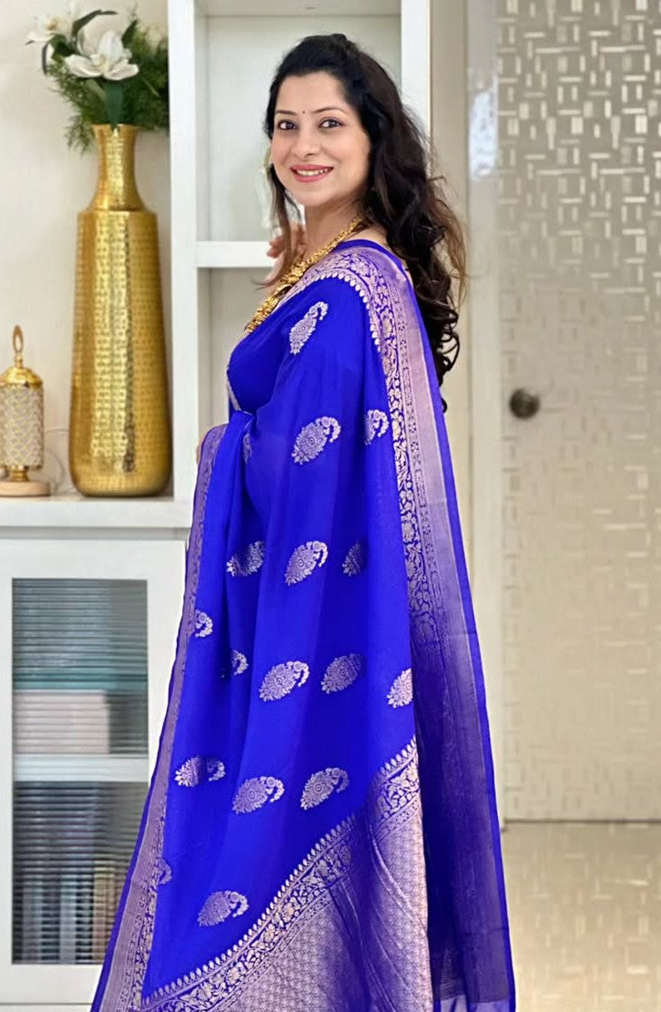 Elegant Blue Jacquard Saree