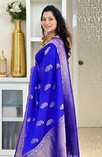 Elegant Blue Jacquard Saree