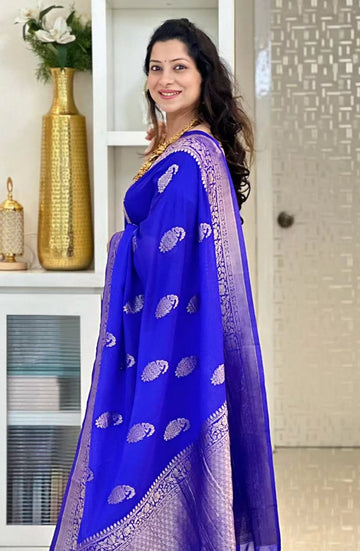 Elegant Blue Jacquard Saree – Premium Woven Traditional Saree for Festive & Party Wear