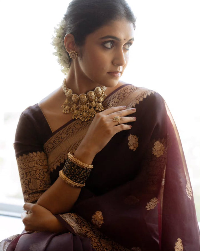 Elegant Maroon Jacquard Saree with Rich Woven Detailing