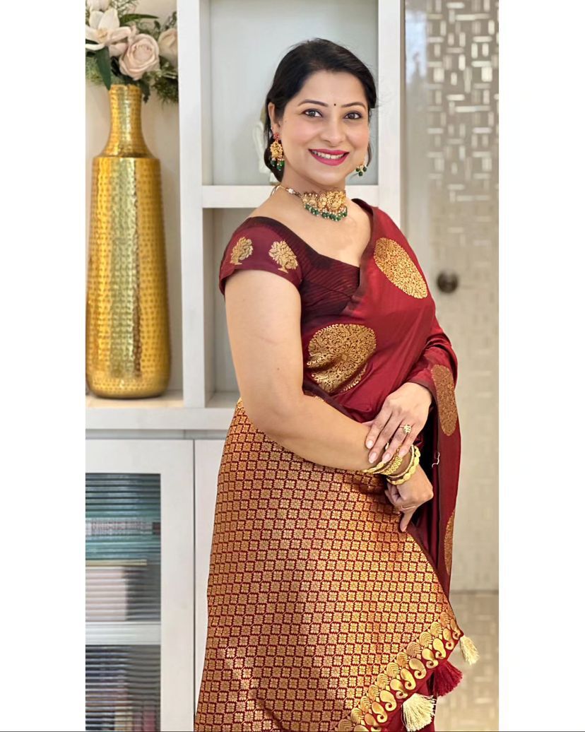 Luxury Red Jacquard Saree