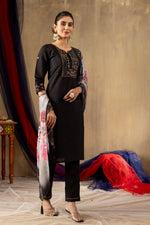 Zehra Black Roman Silk Embroidered Kurta Pant Set
