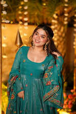 Emerald Teal Cruncy Silk Anarkali Suit Set