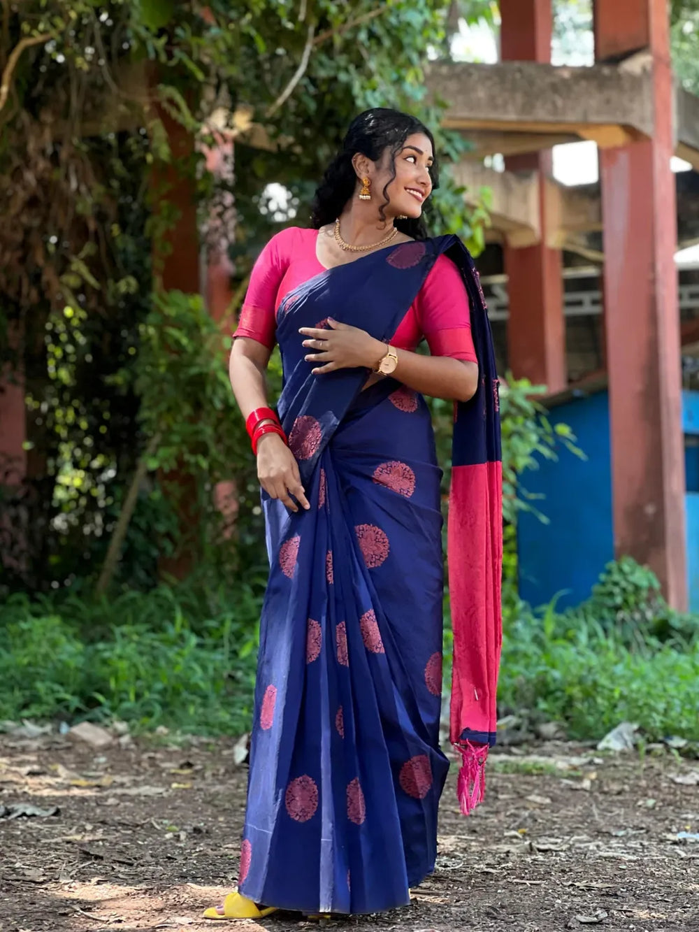 Soft silk blissful night blue colored, designer wear saree - Ibis Fab