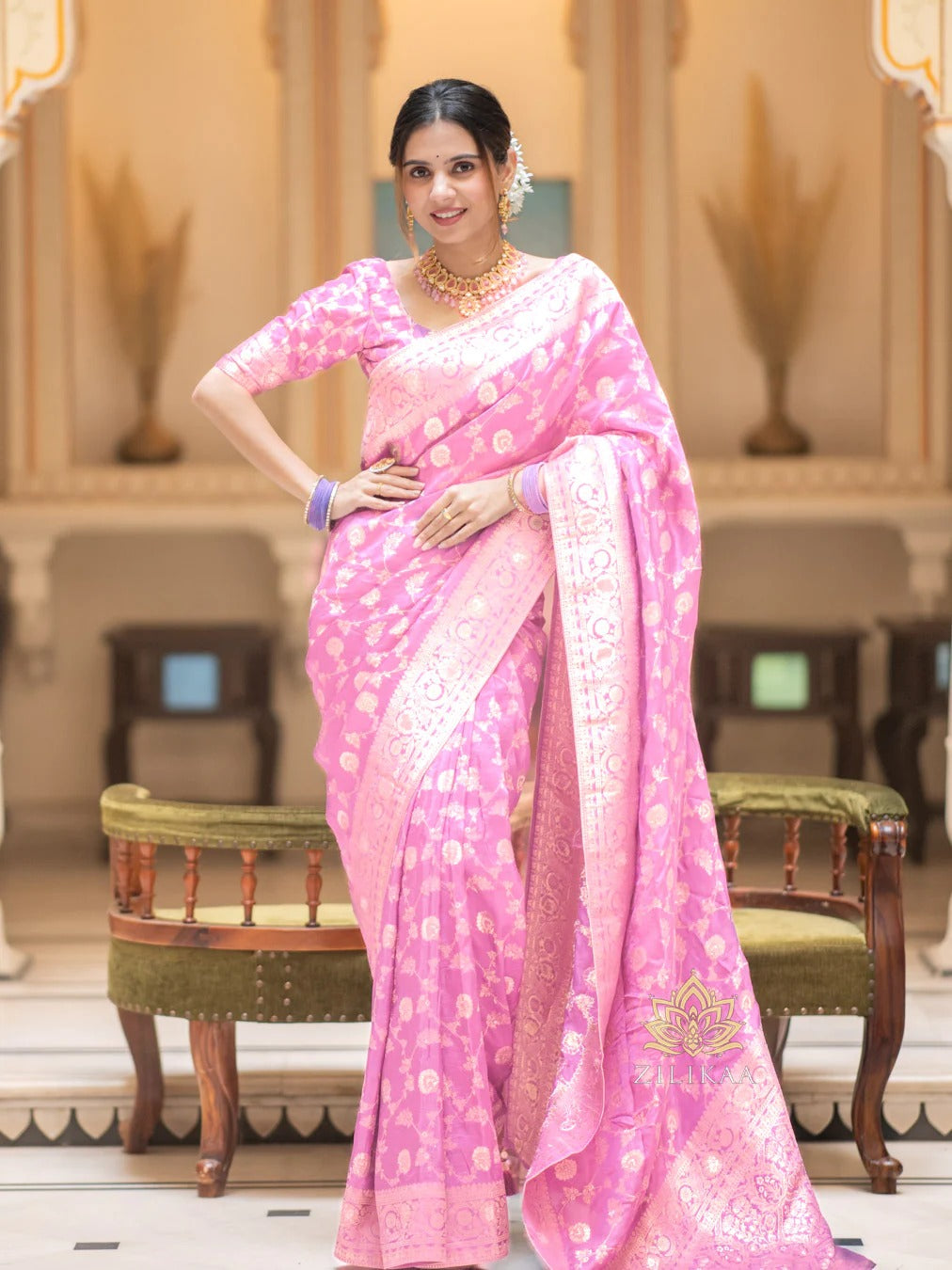 Blush Pink Jacquard Saree