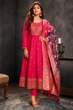 Banarasi Silk Anarkali Kurti Pant Dupatta Set