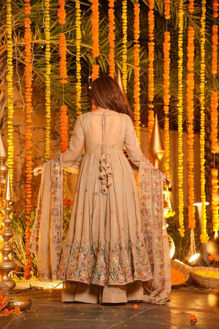 Beige Embroidered Anarkali Suit Set
