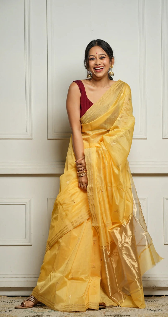 Yellow Cotton Silk Saree – Soft Linen Feel with Rich Jacquard Pallu