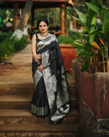 Opulent Black Jacquard Saree for Timeless Party & Festive Style
