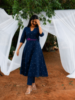 Midnight Blue Pure Cotton Flared Kurti Set