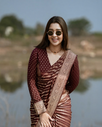 Wine Maroon Jacquard Saree