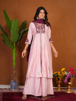 Elegant Pink Roman Silk Anarkali Kurti Set