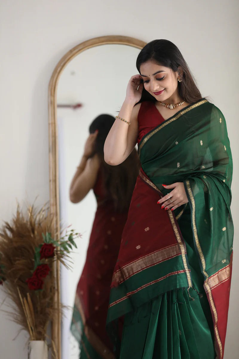Green Maroon Jacquard Saree