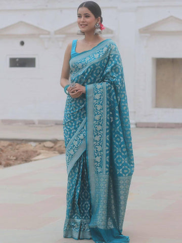 Elegant Sky Blue Jacquard Saree – Premium Festive & Party Wear