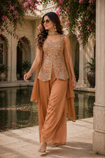 Rust Chinon Embroidered Stitched Suit Set