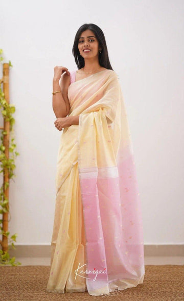 Yellow Pink Jacquard Saree – Vibrant Dual-Tone Elegance with Rich Woven Design