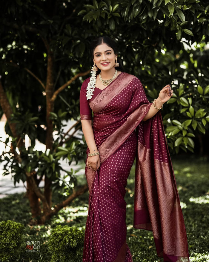Royal Maroon Jacquard Saree for Festive & Wedding Elegance
