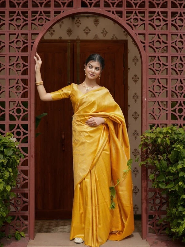Sunshine Yellow Jacquard Saree