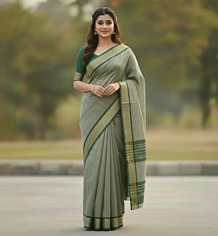 Mahendi Light Green Jacquard Saree – Elegant Festive Wear With Rich Woven Detailing