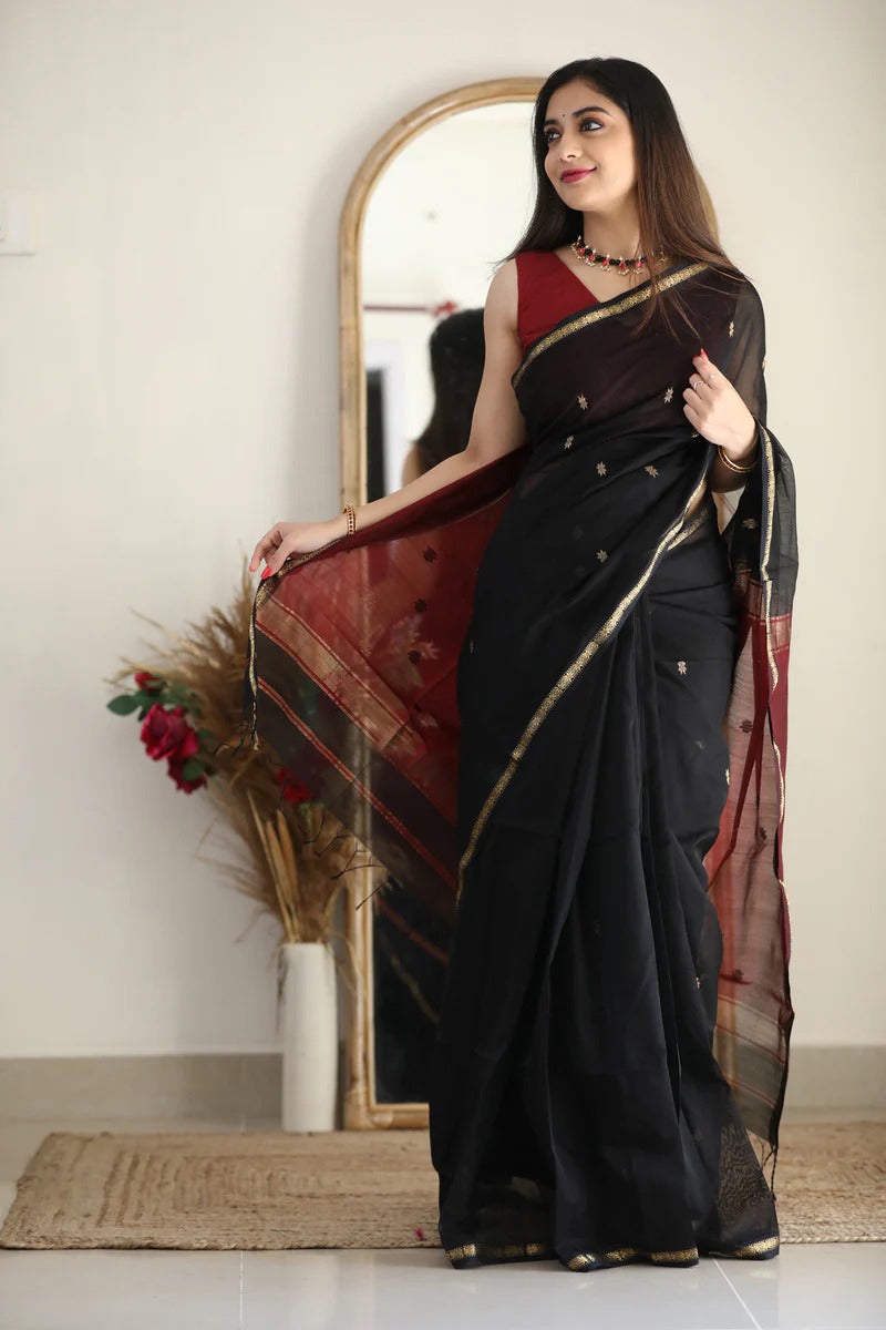 Black Maroon Jacquard Saree